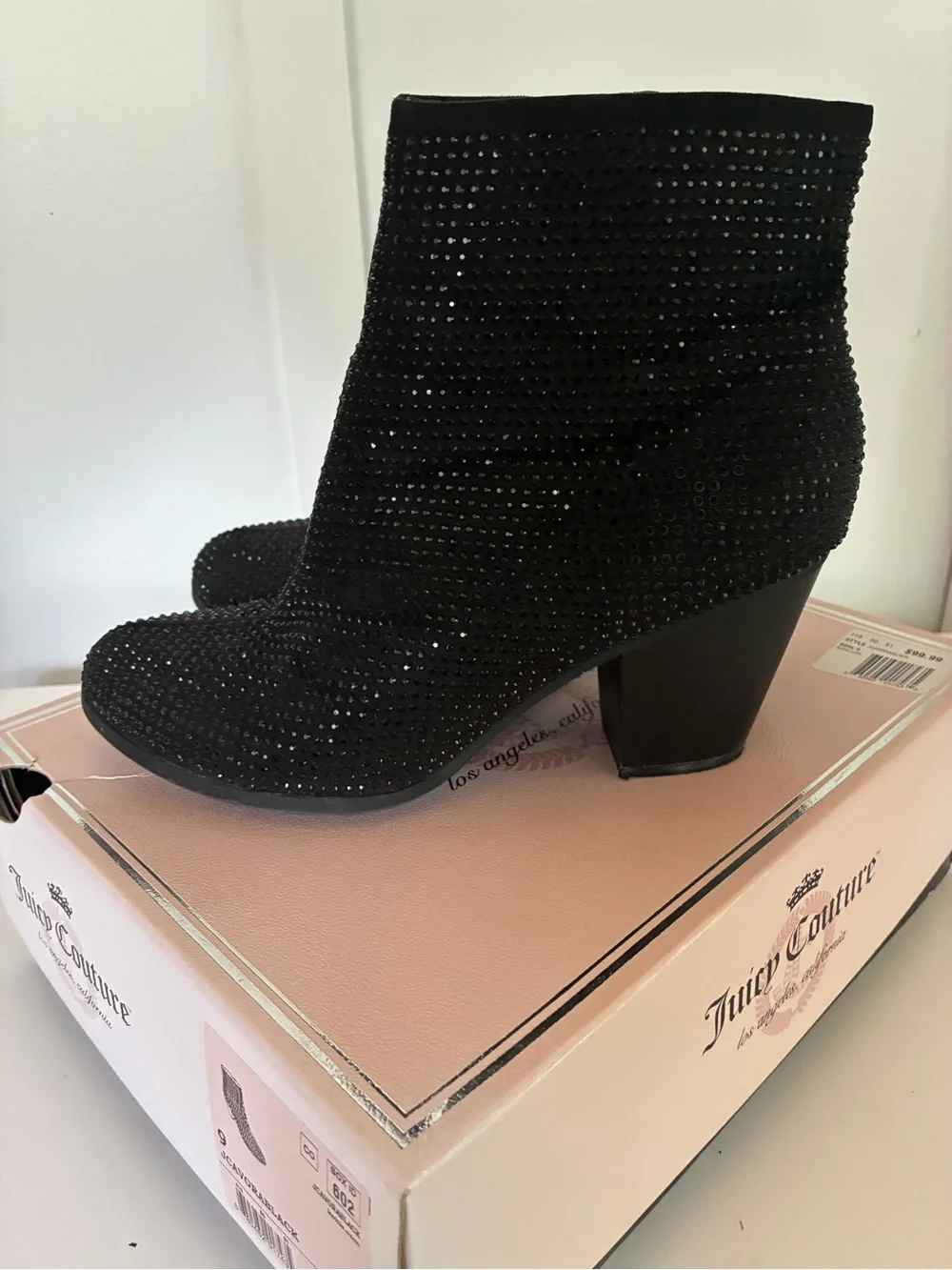 Juicy Couture Black Crystal Embellished Ankle Booties